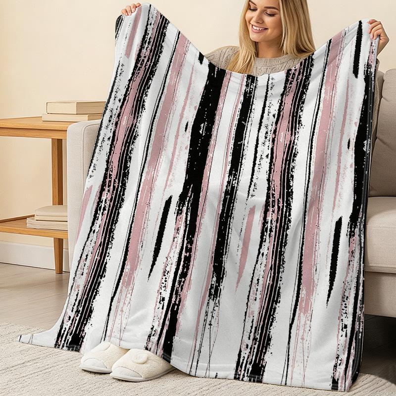 Cozy Soft Flannel Striped Blanket Breathable Lightweight for Home & Office, All Seasons | Halloween & Christmas Use