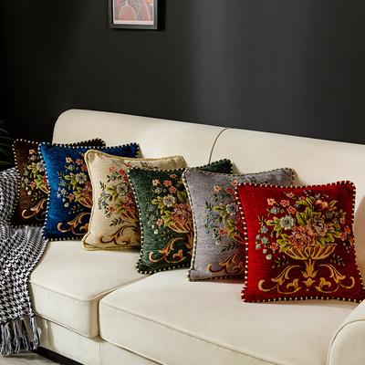 Flowers Embroidery Cushion Cover Embossed Pillowcases Jacquard Pillow Cover for Living Bedroom Home Decor 45x45cm