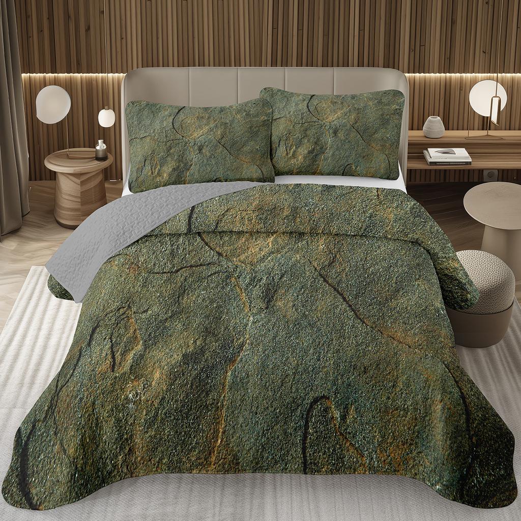 Steinmuster Tagesdecken Queen Abstraktes Marmorierung Überwurf Geometrie Bettwäscheset Für Jungen Mädchen Wendbar Gesteppte Tagesdecke Bezug
