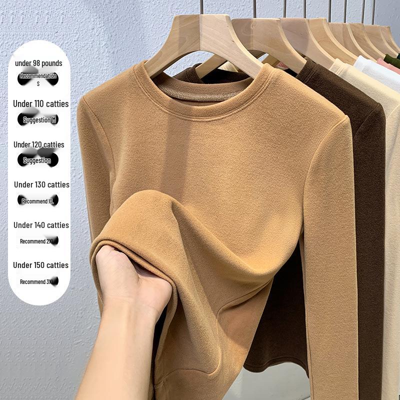 Damen Slim Fit Rippstrick Langarmtop - Fleecegefütterter Rundhalsausschnitt für Herbst/Winter 2024