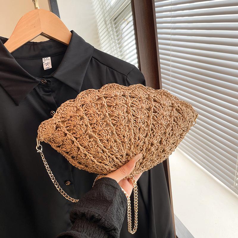 Damenstrohgewebte Tasche Lotusblatt Handgewebte Kleine Handtasche Böhmische Damen Strandtasche Geldbörsen Weben Mädchen Niedliche Umhängetaschen