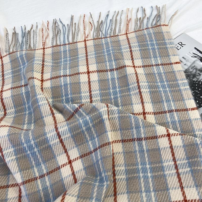Plaid Scarf Women's Autumn and Winter New Thickened Imitation Cashmere Scarf Fashion Fringed Warm Shawl