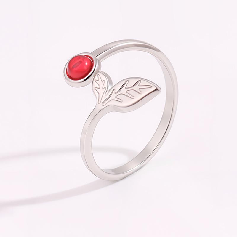 Offener Ring im Luxus-Stil mit Natursteinen in Blattform - Perfekt für Paare, Modischer Titan- und Stahlring