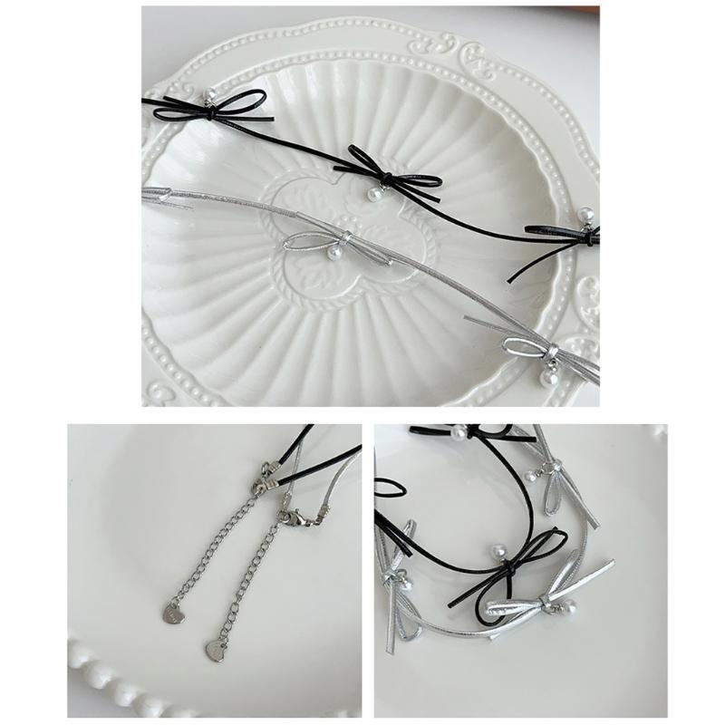 Elegant Bowknot Pearls Choker Necklace for Women Girls Retro Styles Clavicle Chain Fashion Jewelry Accessories