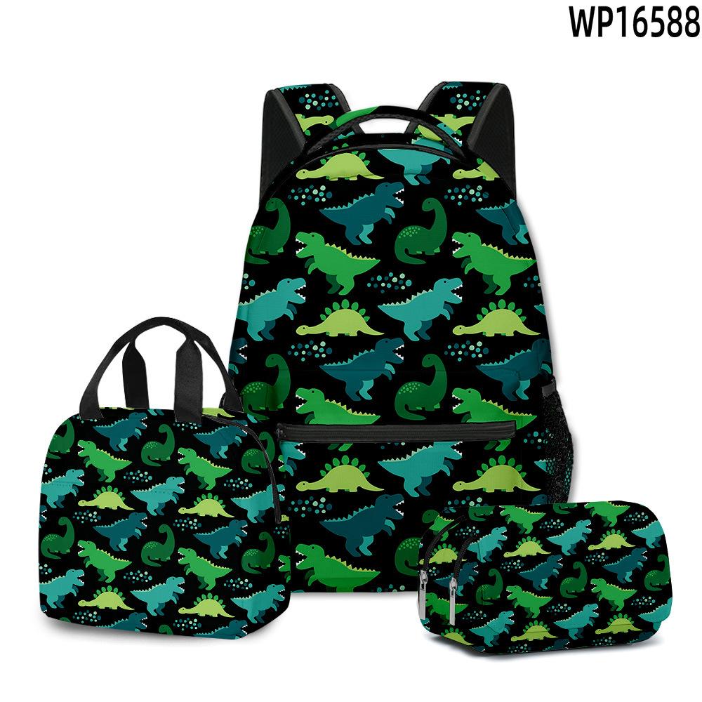 Classic Novelty Peculiar Cool Dinosaur 3D Printed 3pcs/Set Student School Bags Laptop Daypack Backpack Lunch Bag Pencil Case