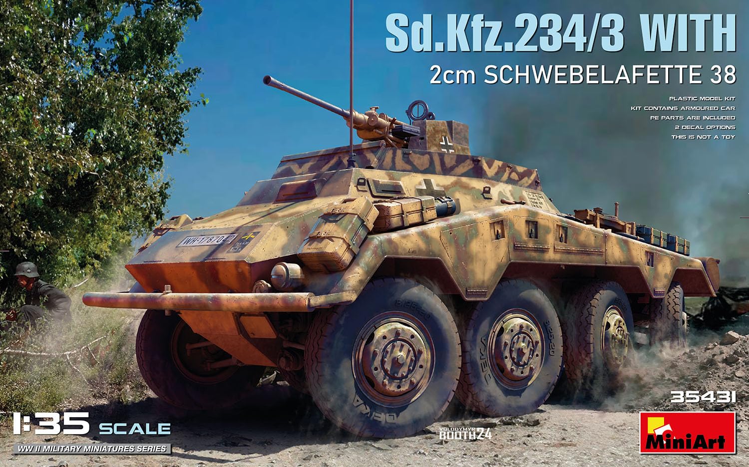 

Miniart Scale WWII German Heavy Armored Vehicle with Schwebe Lafette 2cm KwK38 Plastic Model MA35431 1/35 Sd.Kfz.234/3 8-Wheeled Mounting, Kit,