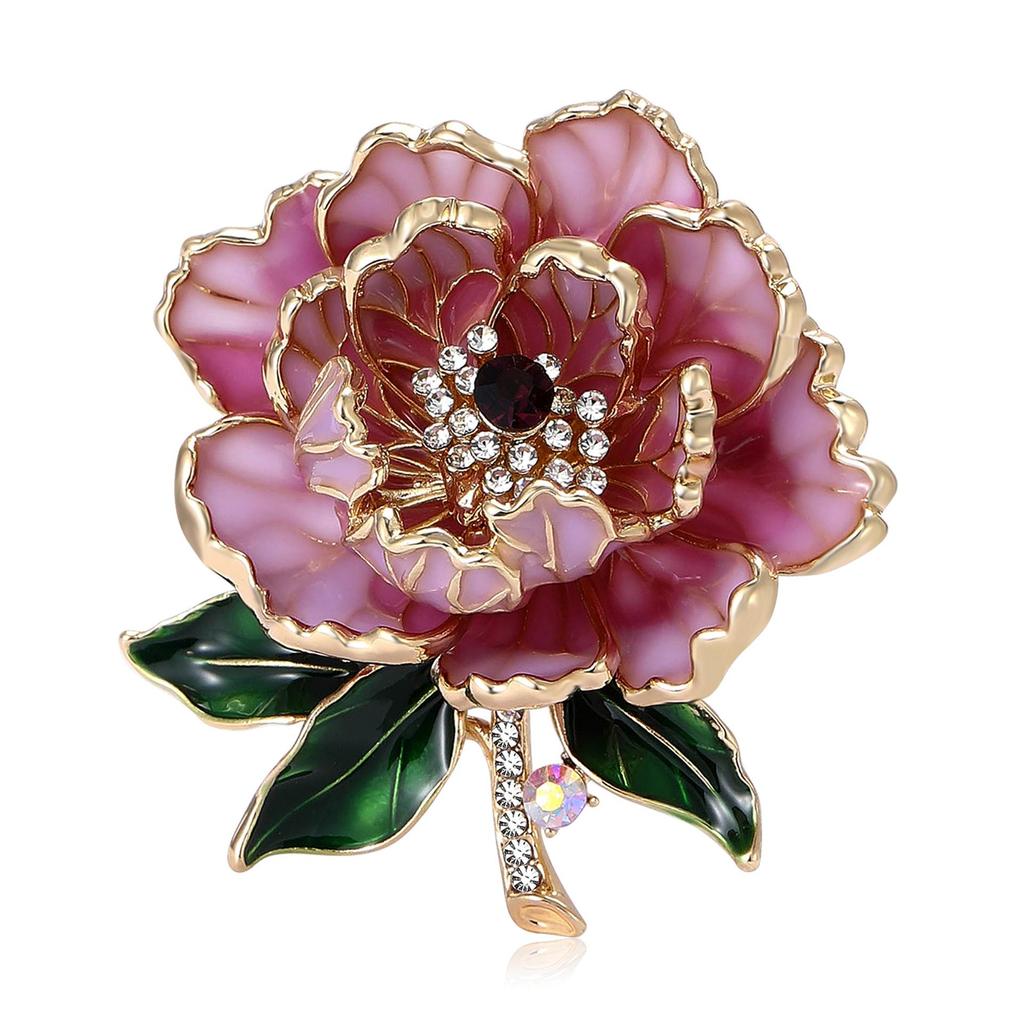 European & American Rhinestone Peony Flower Brooch - Fashionable Women's Corsage Pin Accessory