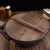 Zhishi Traditional Cast Iron Wok with Double Handles and Wooden Lid
