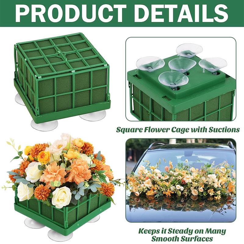 2/4 st Fyrkantiga Blomsterformblock med Sugkopp för Bröllopsbil Festdekoration Konstgjord Blomsterlera DIY Blomsterarrangemang