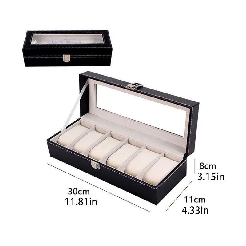 PU Leather Watch Box - Transparent Lid Display Case with Soft Interior, Multi-Drawer Storage Organizer for Jewelry Collection