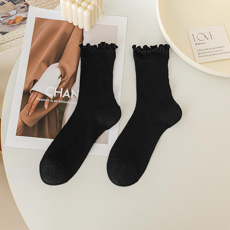 Women's Spring and Fall Cotton Ballet Style Lace Mesh Tube Stack Socks