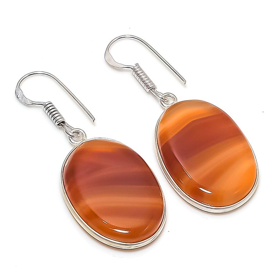 

Natural Orange Lace Agate 925 Sterling Silver Jewelry Earring 1.69 l3W46
