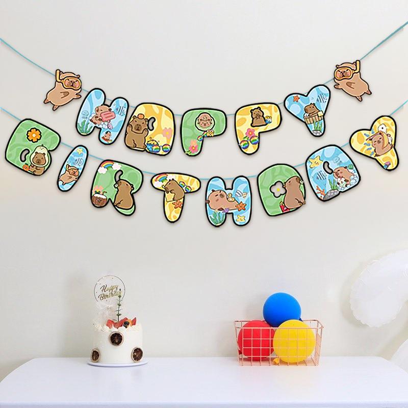 Capybara Theme Disposable Tableware Set Cartoon Capybara Tablecloth Cups Plates Napkin Happy Birthday Banner Kids Party Supplies