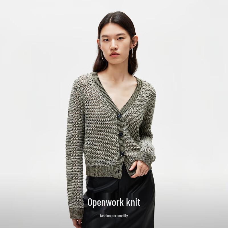 VEROMODA Women's Floral Crochet Knit V-Neck Cardigan