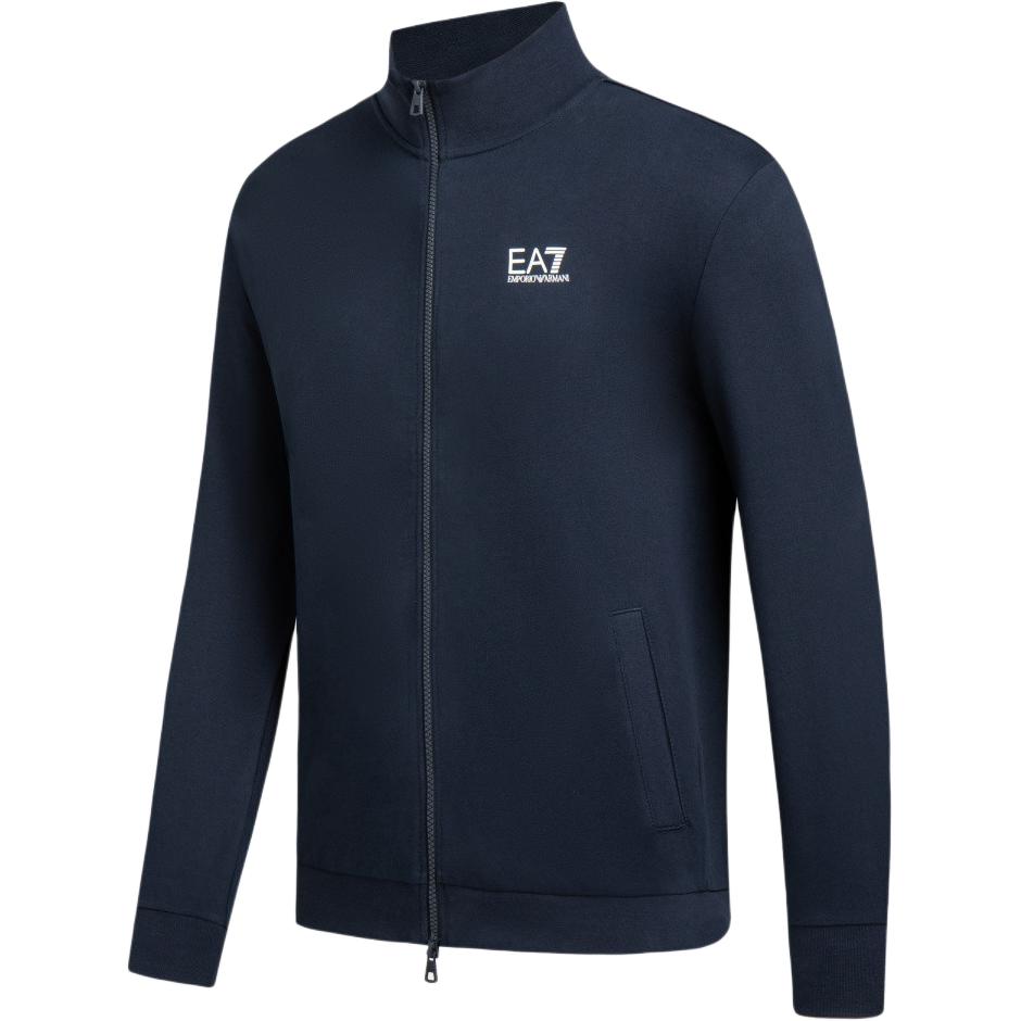 Emporio Armani EA7 FW24 Felpa con Zip e Maniche Lunghe, Collo a Polo con Logo a Lettere da Uomo, Blu Scuro, 8NPM31-PJVRZ-1562