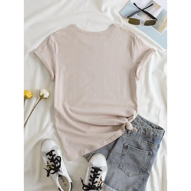 Graphic Print T-shirt, Short Sleeve Crew Neck Casual Top for Summer & Spring, Women's Clothing