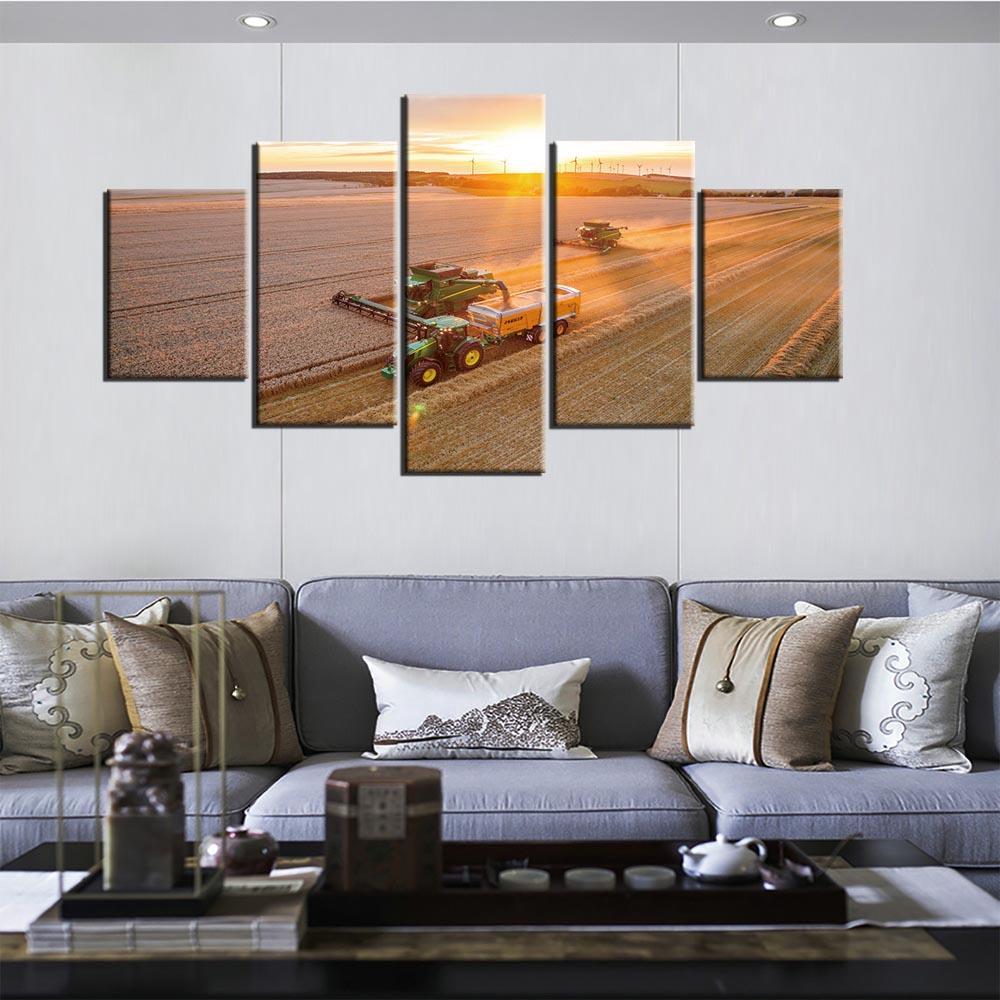 5 Panel Posters Retro Tractor Harvest On Farm Wall Art Pictures Home Decor Modular Canvas HD Paintings Living Room Decoration