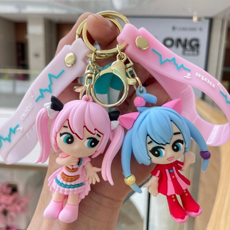 Car Hatsune Miku Series Keychains, Cartoon Pendants, School Bag Pendants, Key Rings, 2D Figures, Cute Dolls, Keychains