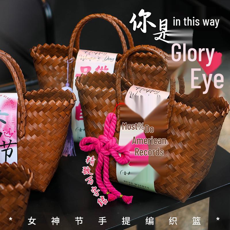 38th Festival Goddess Gift Set: High-End Bamboo Basket Souvenir for Employees