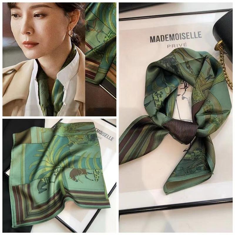 70 simulated silk scarf square scarf women's fashion letter printing small square scarf workplace decoration scarf scarf