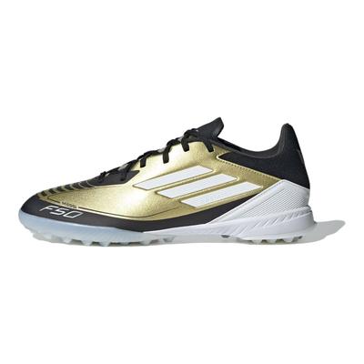 Messi Adizero F50 League TF Triunfo Dourado Tênis Unissex Dourado Dourado-Metálico Branco-Nuvem IG9282