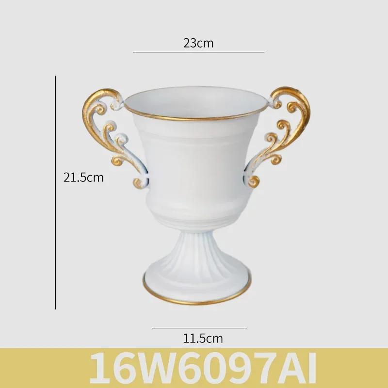 European White Iron Art Vase Florist Tall Cup Shape Flower Vase Arrangement Ornament Hotel Banquet Party Desktop Decoration