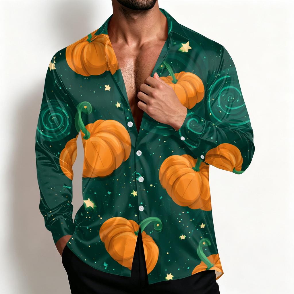 Men's Casual Halloween Shirt Jacket Loose Fit Breathable Turn-Down Collar for Spring and