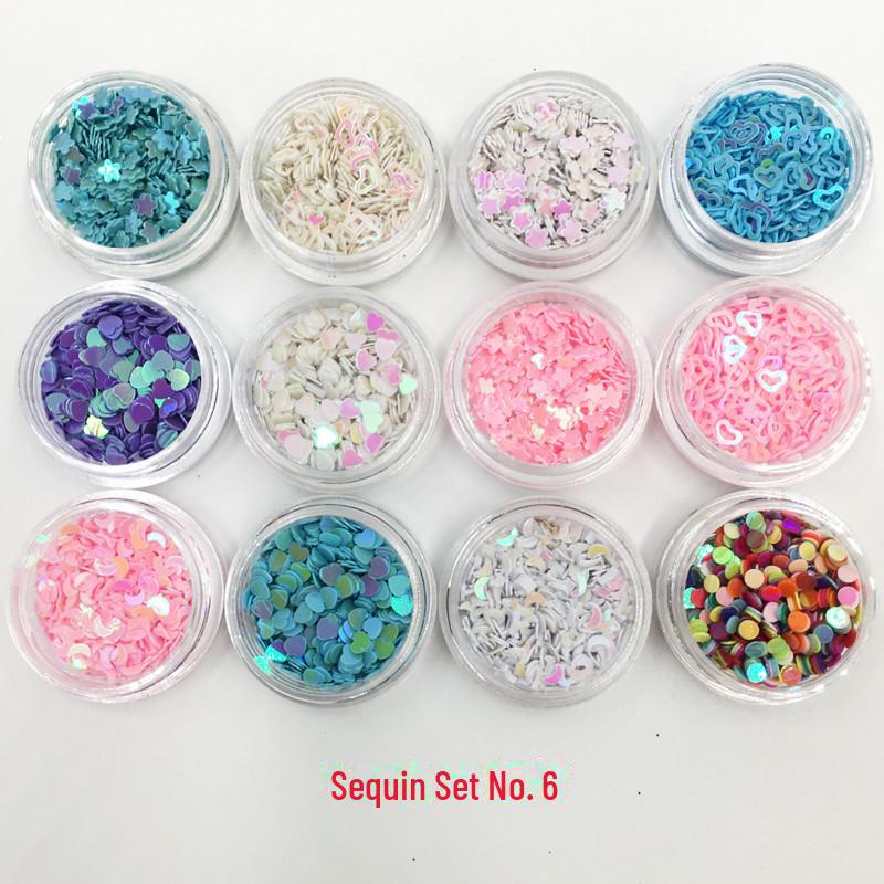 Nail Art Glitter Sequins Set: 12 Colors - Plum Blossom, Star, Hexagonal, Heart