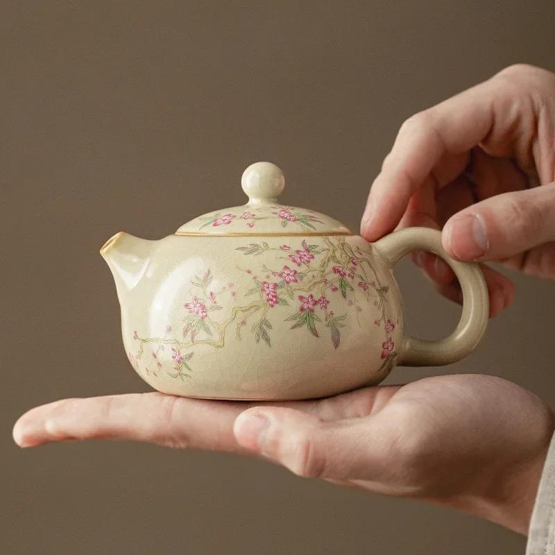 

Ru Kiln Open Piece Ceramic Teapot Handmade Ru Porcelain Xishi Pot Tea Maker Kettle Portable Kung Fu Teapot