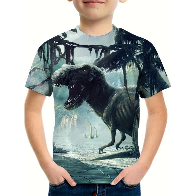 

Летний топ с круглым вырезом и 3D-принтом динозавра, модная повседневная детская футболка с коротким рукавом для мальчика 160