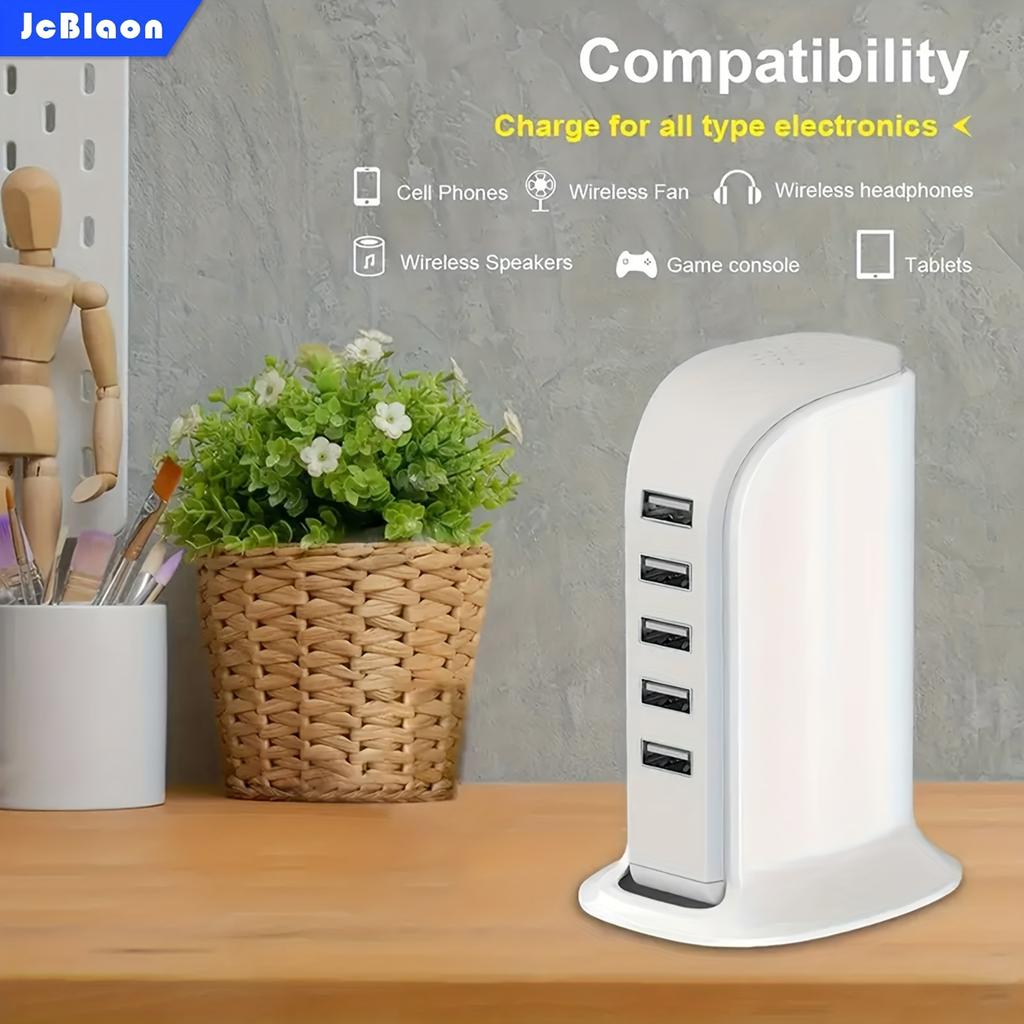 Charging Station for Multiple Devices 20W , Wall Charger Block 5 USB Ports, USB Charging Hub Smart IC, For Home Office Camp Use