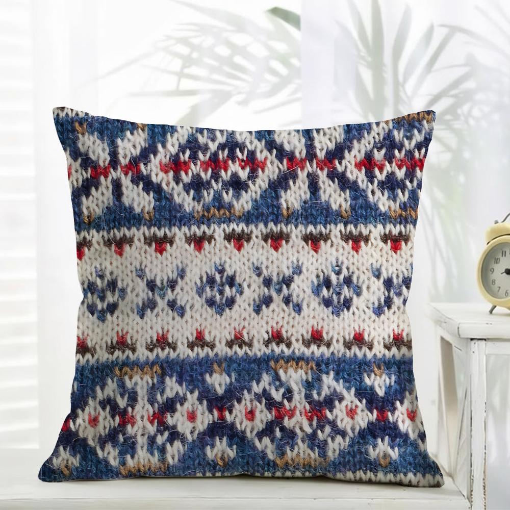 Fair IIsle Knit Pillow Retro Nordic Cushion Cover Daily Washable Linen Pillowcase Soft for Sofa Bed Home Room Decor