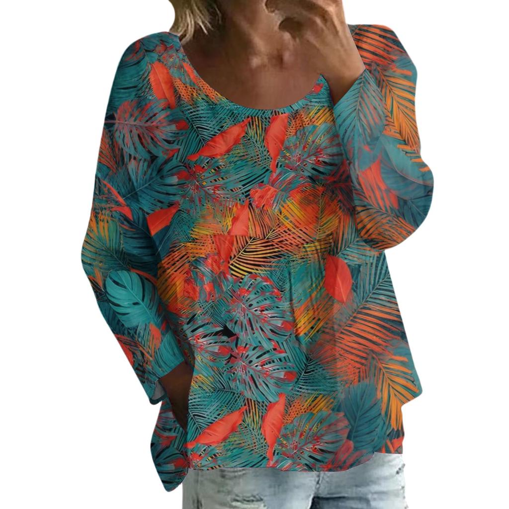 Damen Casual Mode Locker Rundhals Blumenmuster Langarm Oberteil