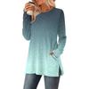 Women's Gradient Printed Round-neck Long-sleeved Top With Pockets And Side Slits