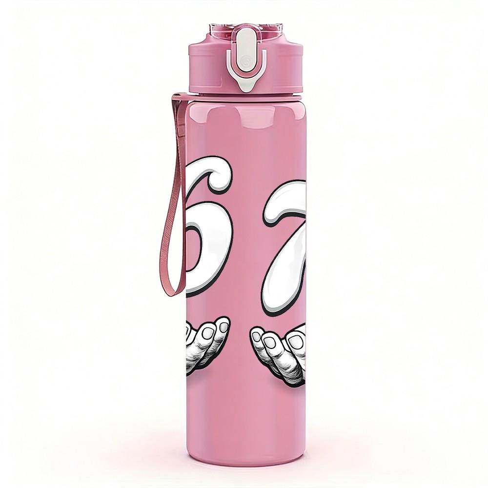 1PC Number 67 Hand Gesture Print 750ml Color Plastic Sports Water Bottle Leakproof Flip Straw Lid Suitable for Sports Office Home Use