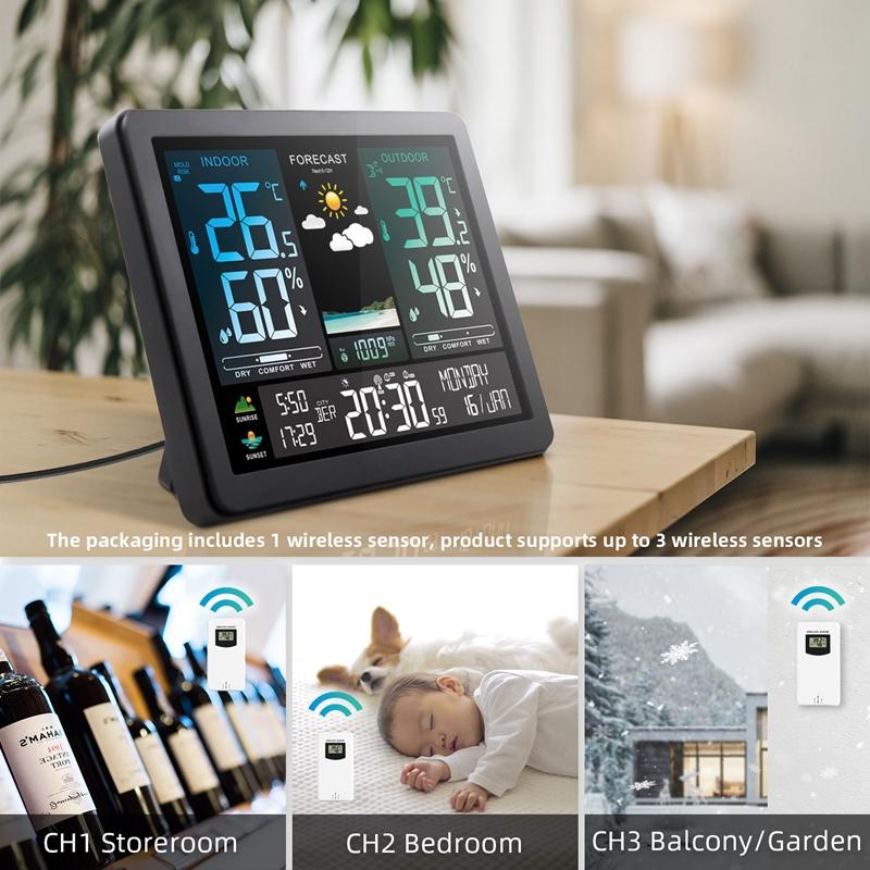 Wireless Color Weather Station Digital In/Outdoor Table Wall Alarm Clock Temperature Humidity Meter Trend Forecast Barometer