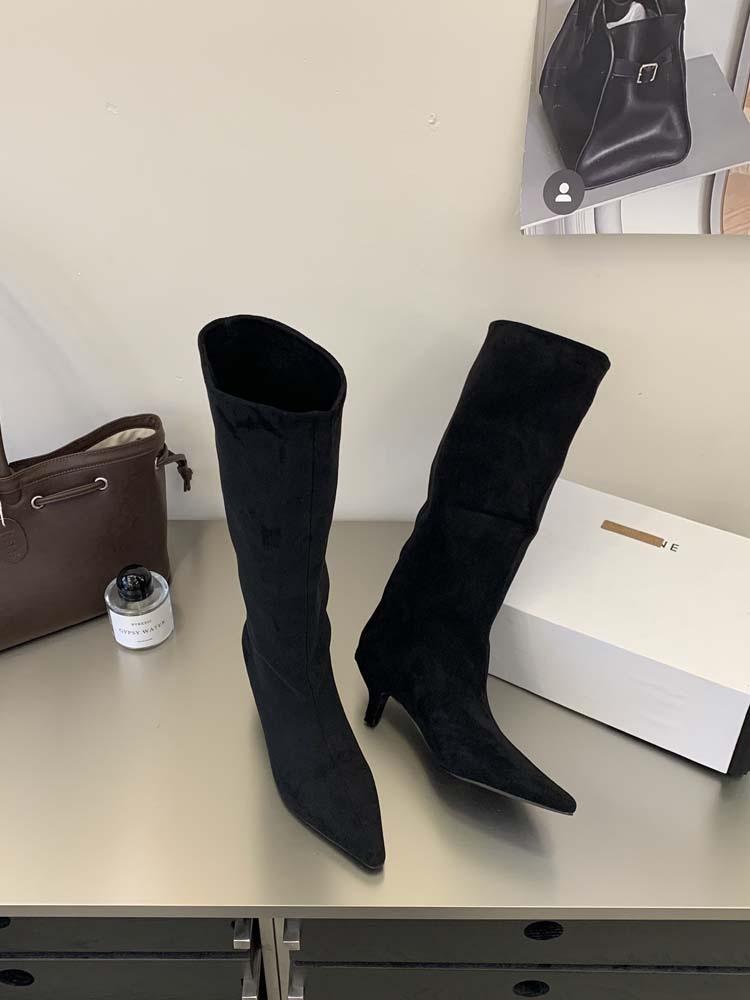 Long boots suede pointed high heels piled boots autumn and winter retro temperament commuting but knee sleeve boots with skirt