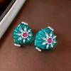 Turquoise Blue Diamond Flower Stud Earrings Necklace Light Luxury Niche Clavicle Chain Premium Jewelry Set