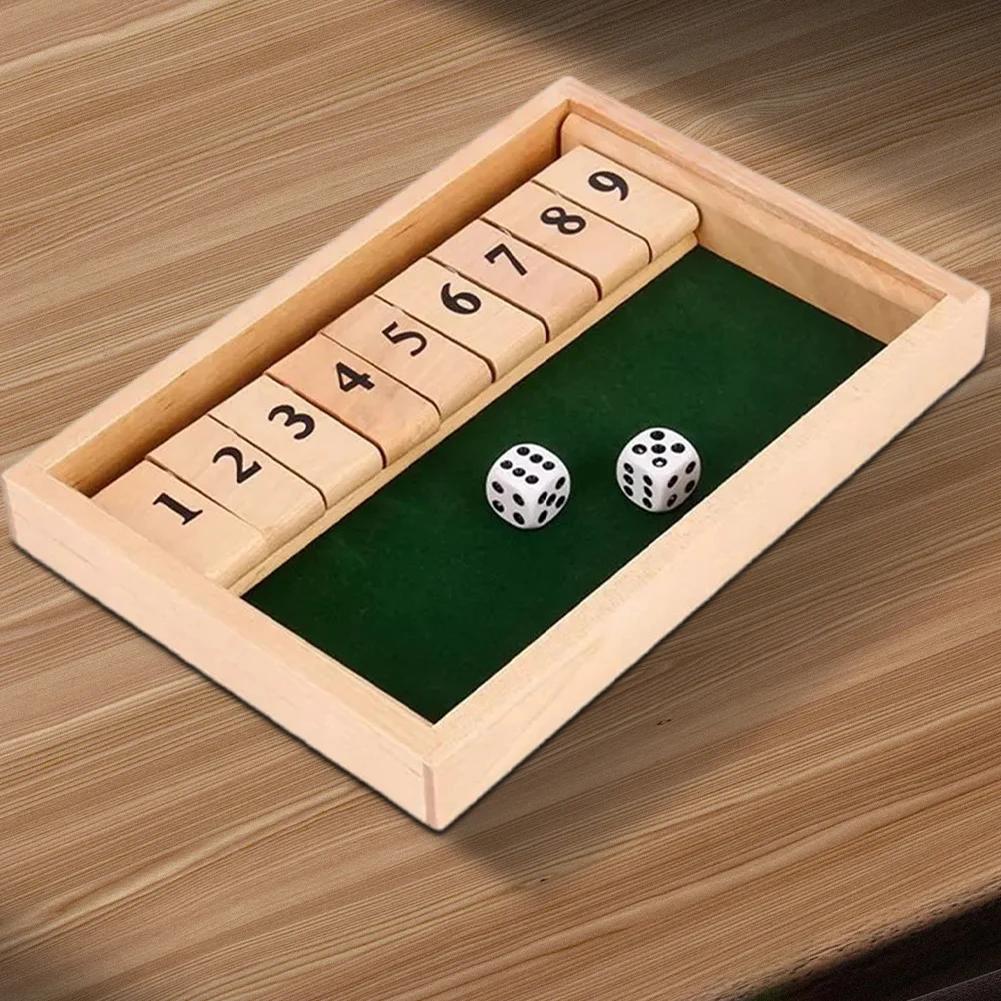 Shut The Box Dice Board Game Wooden Flaps & Dices Game 4 Players Pub Bar Party Supplies Family Entertainment for Kids & Adults