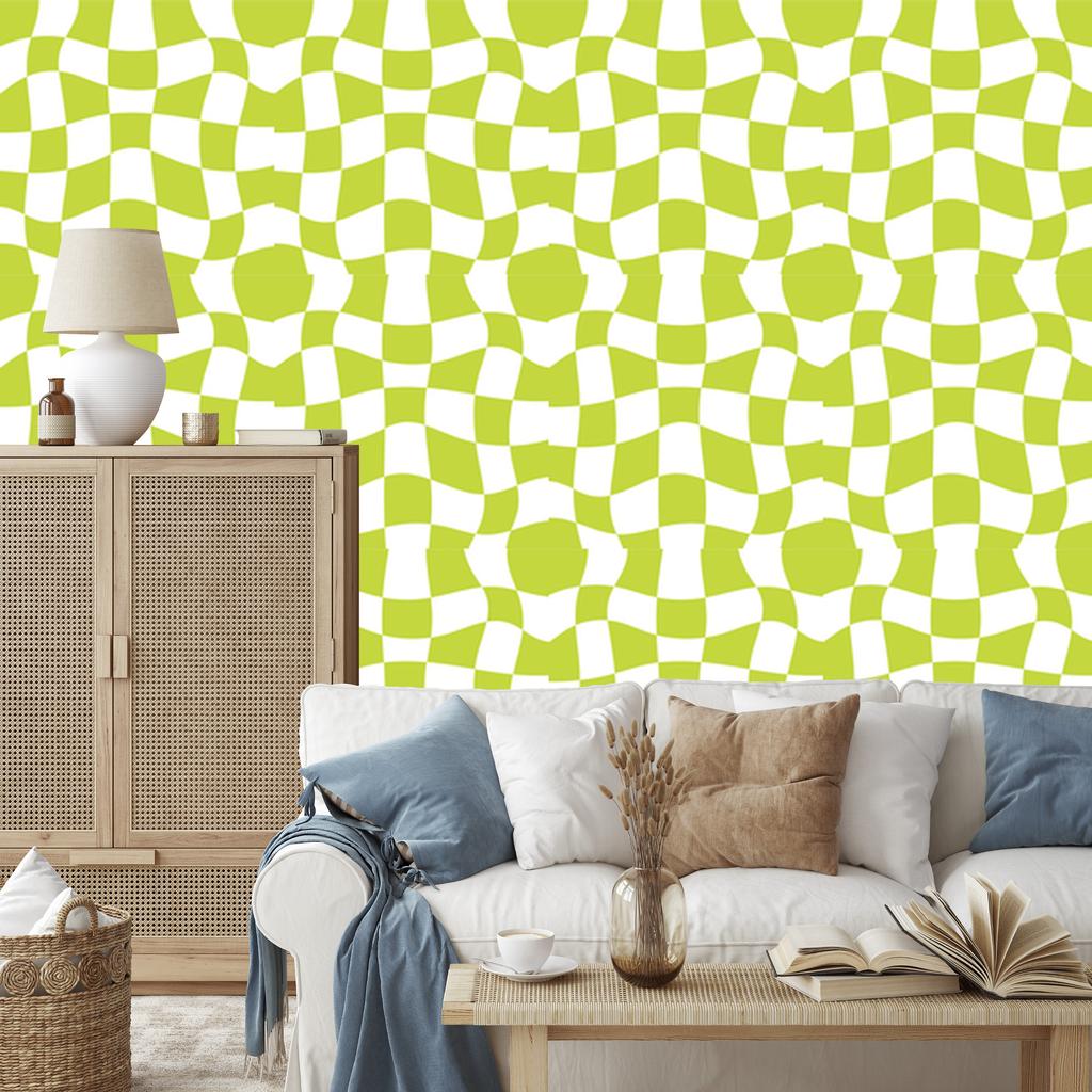 Wallpaper Casual Checkerboard Lime and White 50x1000