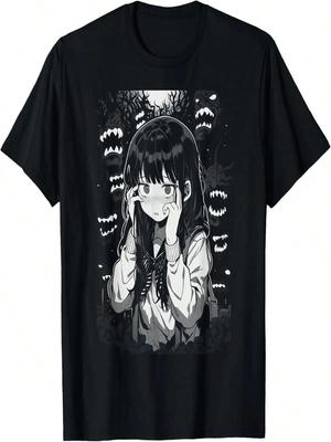 Horror Anime Manga Harajuku Gotycki Grunge Estetyka _ Koszulka Egirl