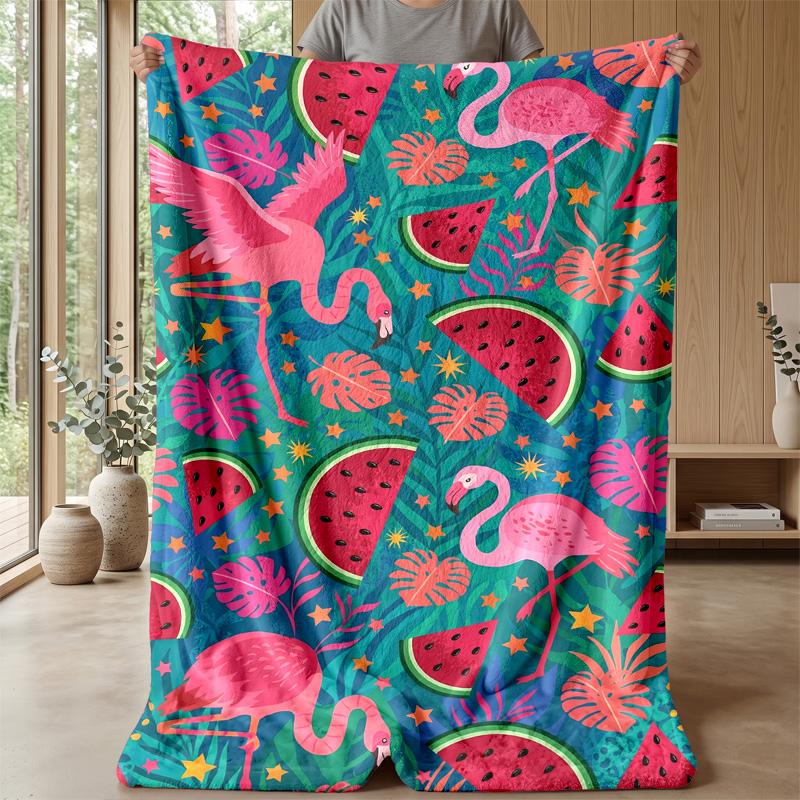 Flamingo and Fruit Paradise Theme Blanket Lightweight Warm Flannel Blanket Decorative Throw Blanket for Home Decoration