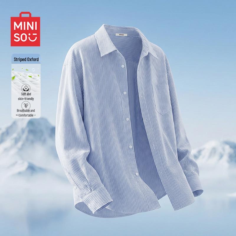 MINISO Men s American Retro Striped Long Sleeve Casual Shirt XL