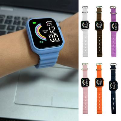 LED-Elektronikuhr, quadratisches Regenbogen-Zifferblatt, einfarbig, weiches Anti-Rutsch-Armband, verstellbar, für Kinder, Studenten, Freizeitsport, digitale Armbanduhr, Geburtstagsgeschenk