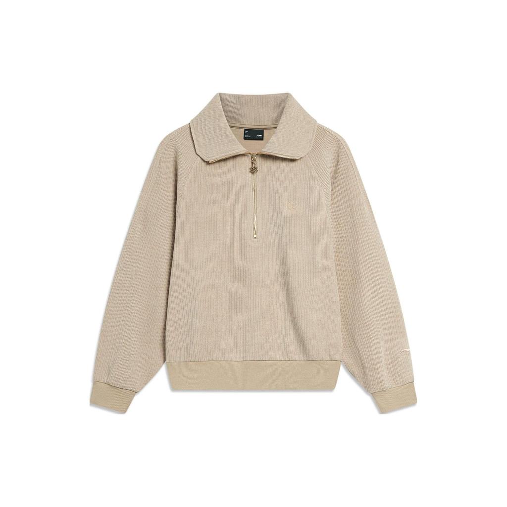Li-Ning Sports Trend Series Solid Color Loose Pullover Sweatshirt Women Tops Light-Glazed-Brown AWDT832-5