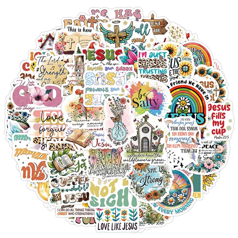 50PCS Jesus Christian Stickers Inspirational Religious Sticker Vinyl Waterproof Faith Wisdom Words Decals Water Bottles Laptop