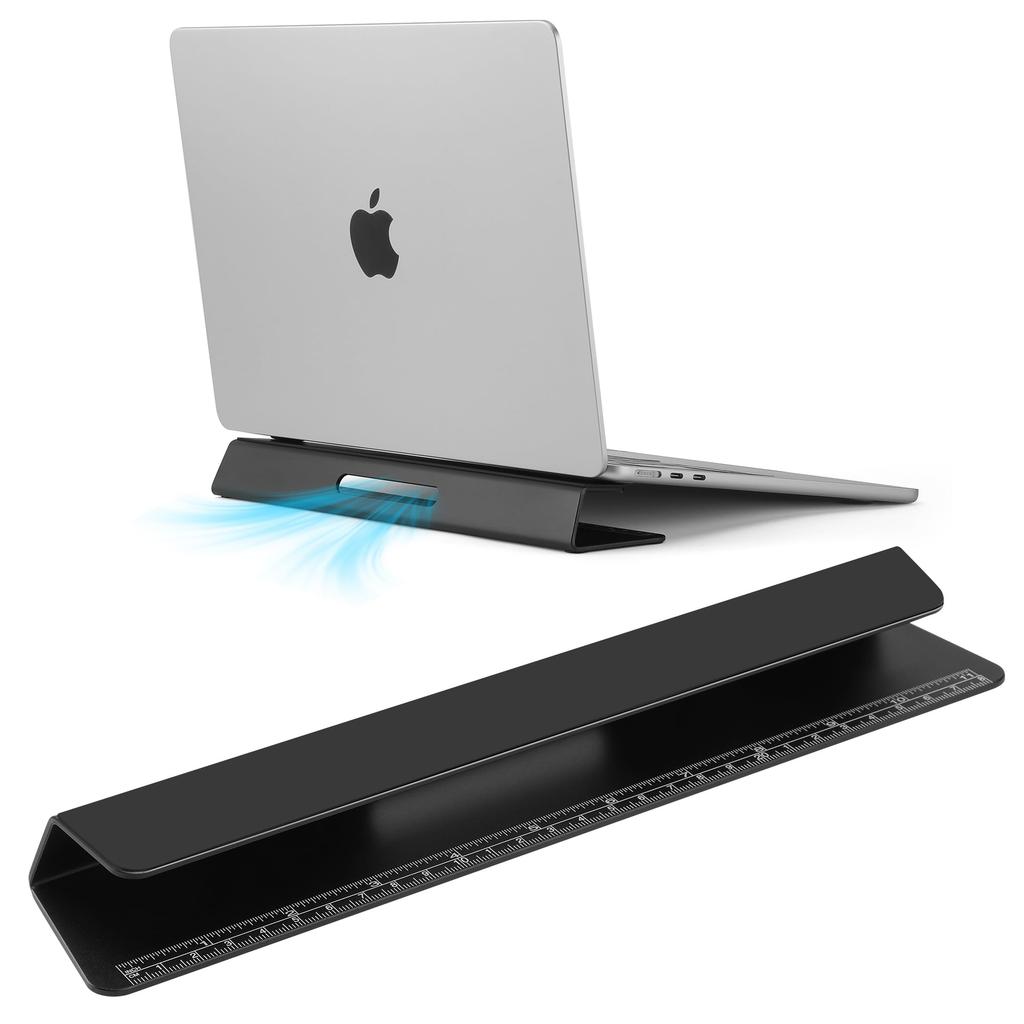 Psitek Aluminum Laptop Cooling Stand Improved Comfortable Work and Stability Compatible with MacBooks and All Laptops Ruler Included 2024 Edition -