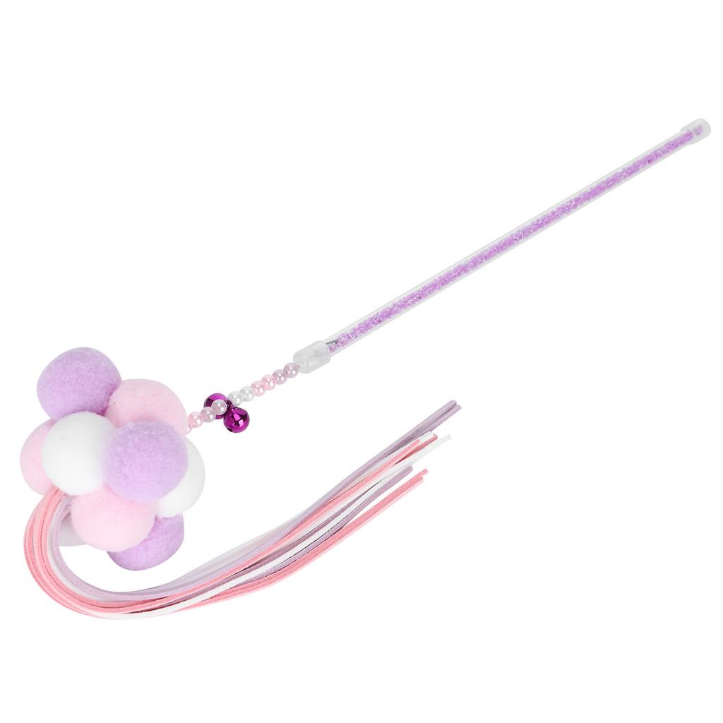 Pet Cat Tassel Playing Stick with Bell and Plush Ball Cat Interactive Training ToyPurple