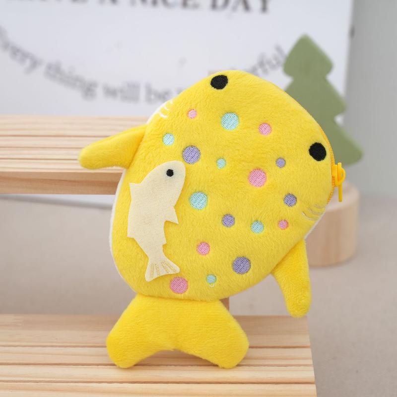 

Trendy Plush Coin Wallet with Small Change Bag, Key and Earphone Pouch in Cute Blue Shark Mini Whales Design жёлтый