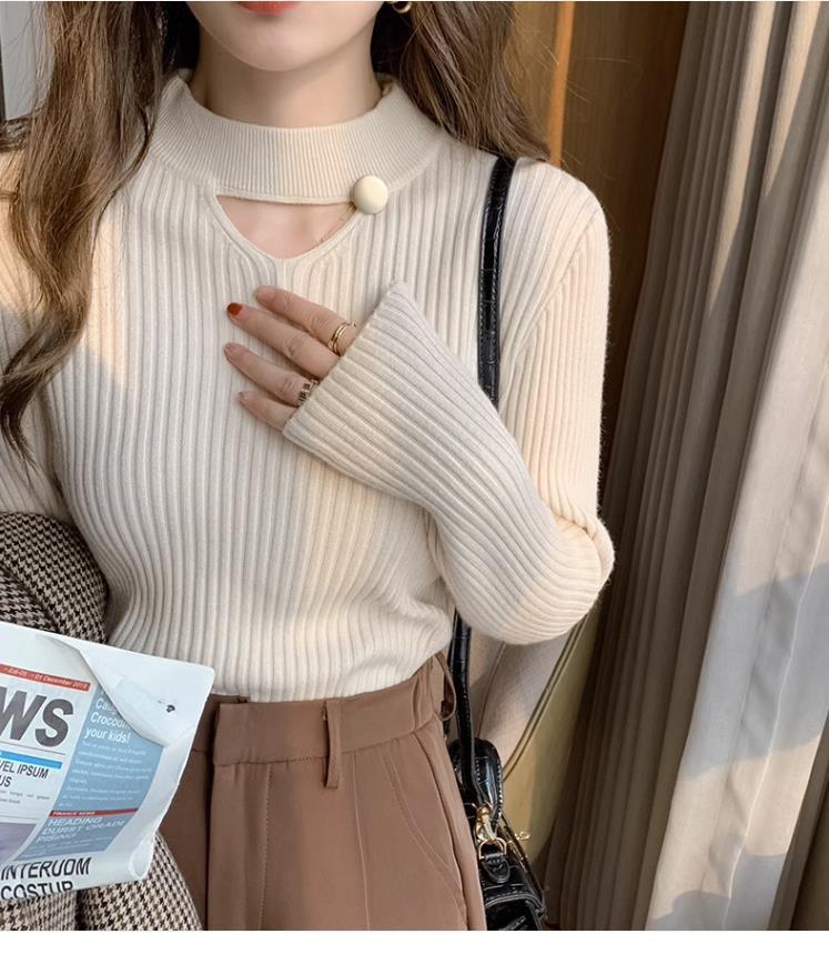 Women's Versatile Solid Color Knit Pullover Sweater - Slimming Design for Autumn/Winter Fashion